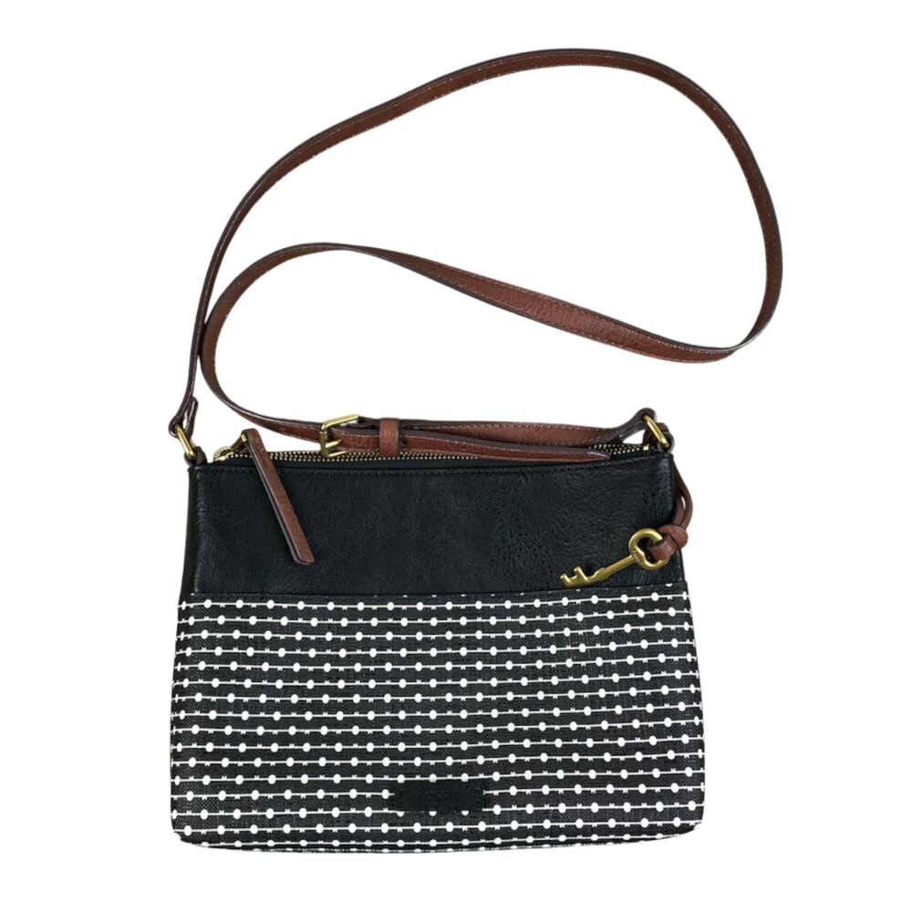 FOSSIL Fiona Printed Crossbody Bag Black White Everyday Office Travel Classic - Picture 3 of 13